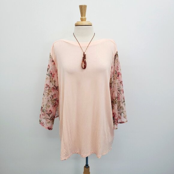 Amaryllis Womens Floral Boho Blouse Top 2X Peach Spring Pastel Fairy Feminine - Picture 1 of 13